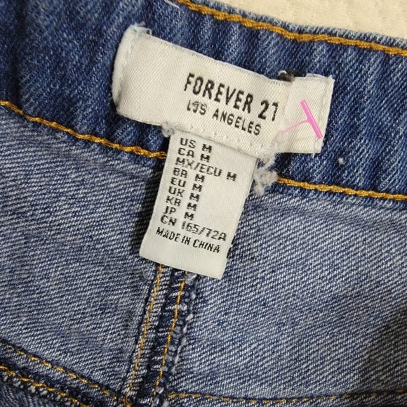 Forever 21 Denim Button-Front Skirt Size Medium Cut Of Jeans Frayed Hem Fringe - Picture 5 of 7